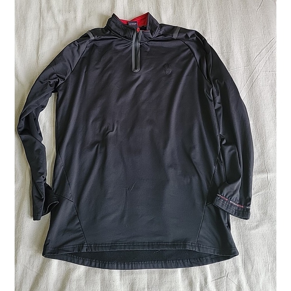 Spyder‎ Active Pullover Mens L Black Red 1/4 Zip Reflective Fleece Base Layer